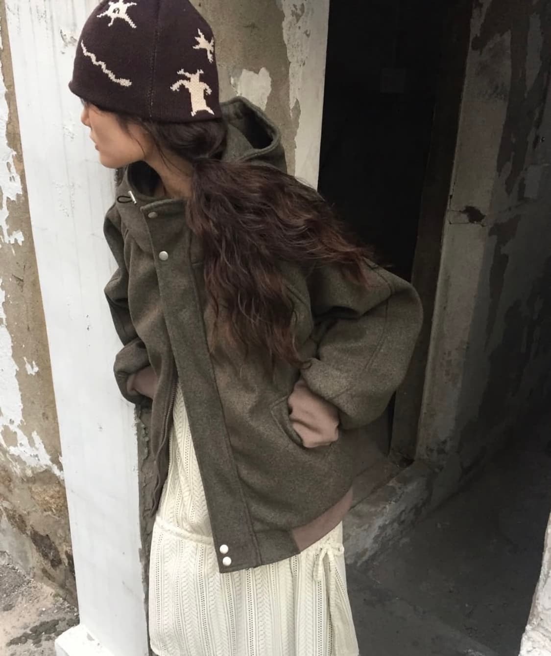 모래하우스 울 워머 후드 누빔 블루종 점포 하프코트 빈티지 상품이미지2