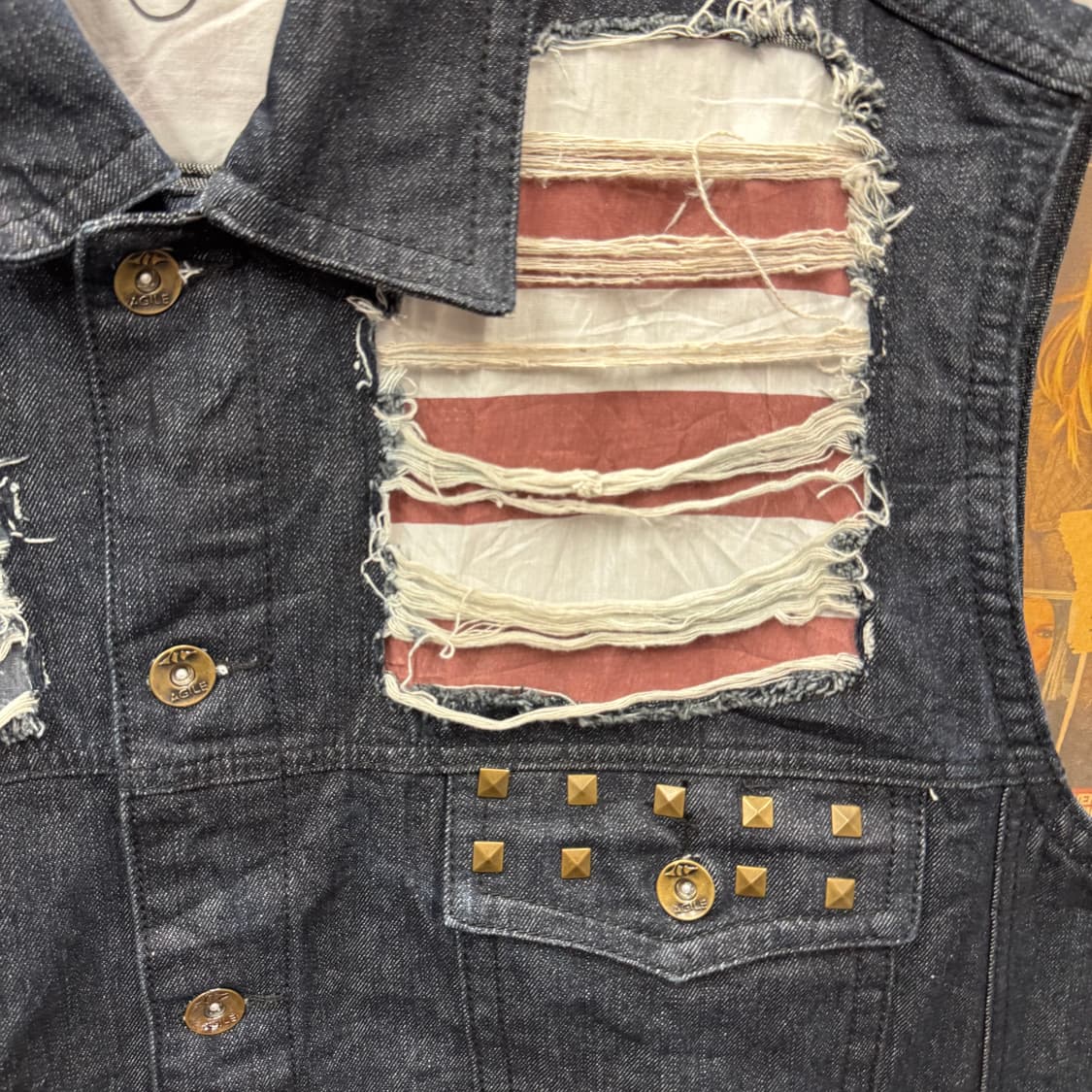 USA VINTAGE 데님 조끼 전후면 성조기 포인트 진청 상품이미지7