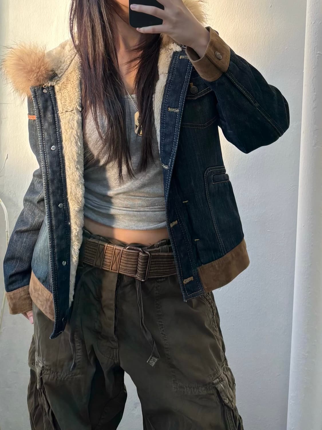 Vintage Fur Hood Denim Jacket 상품이미지1