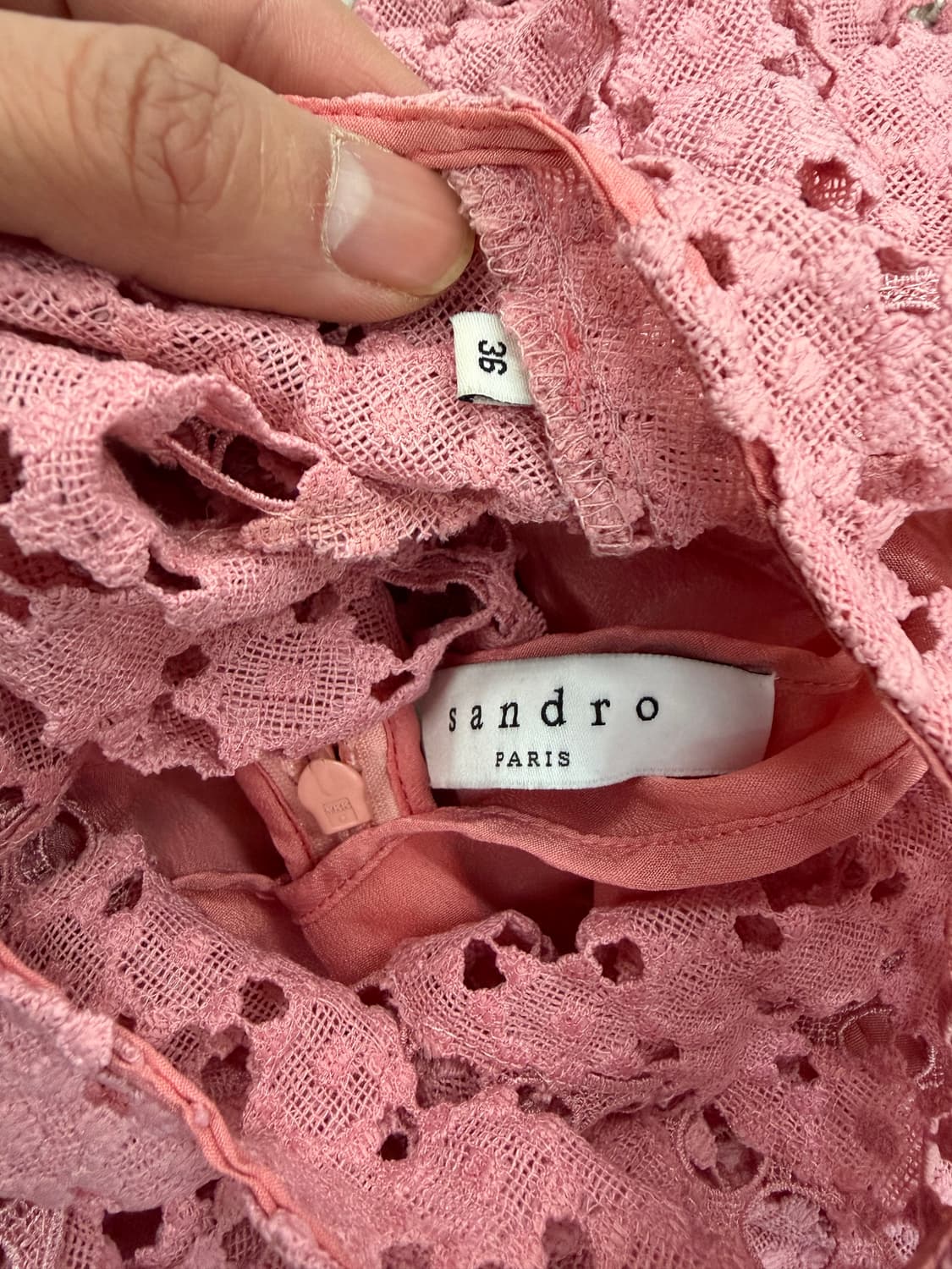 정품) 산드로 레이스 핑크 원피스 36 상품이미지7