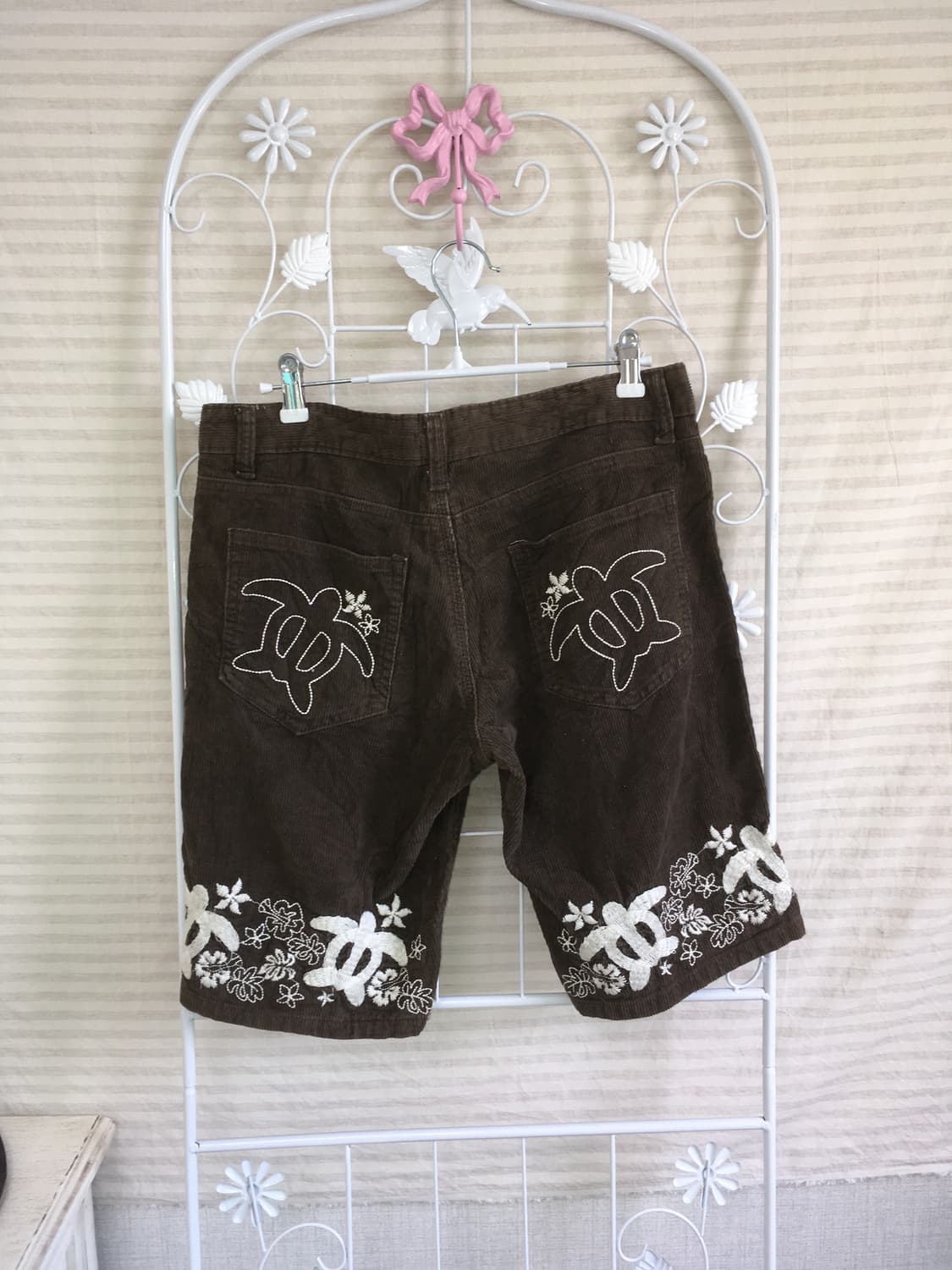 jpn vintage 브라운 보헤미안 자수 코듀로이 버뮤다 팬츠 y2k  상품이미지2
