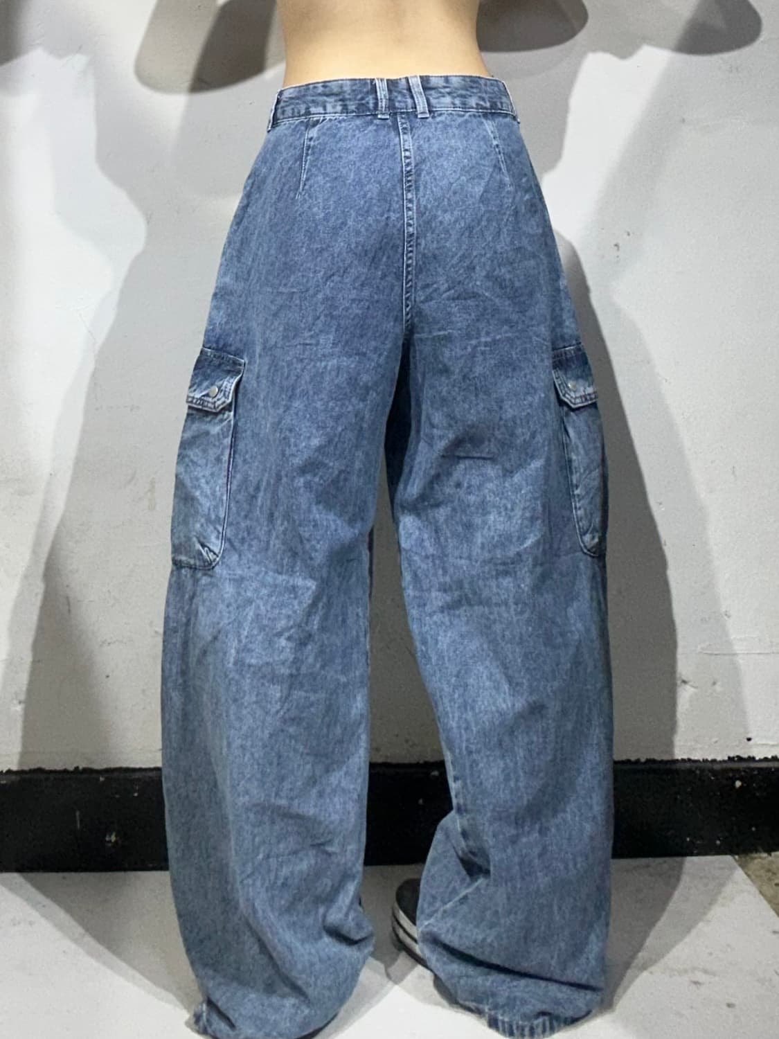 일본 빈티지 중청 데님 카고 와이드 청 카고 팬츠 XL 상품이미지3
