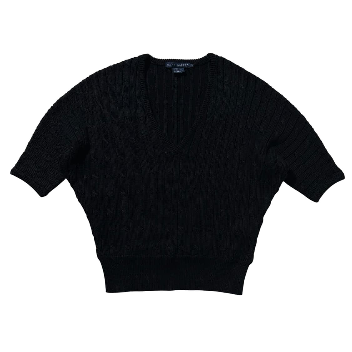 폴로 랄프로렌 케이블 V넥 니트 반팔 블랙 상품이미지1