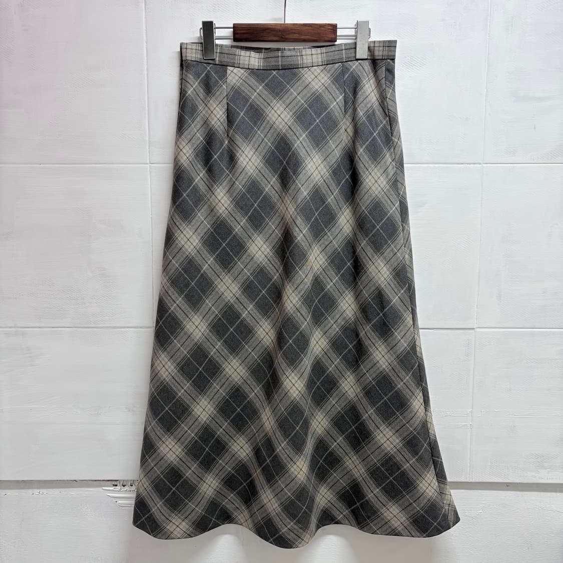 그레이 체크 울 롱 스커트 (JPN) 상품이미지3