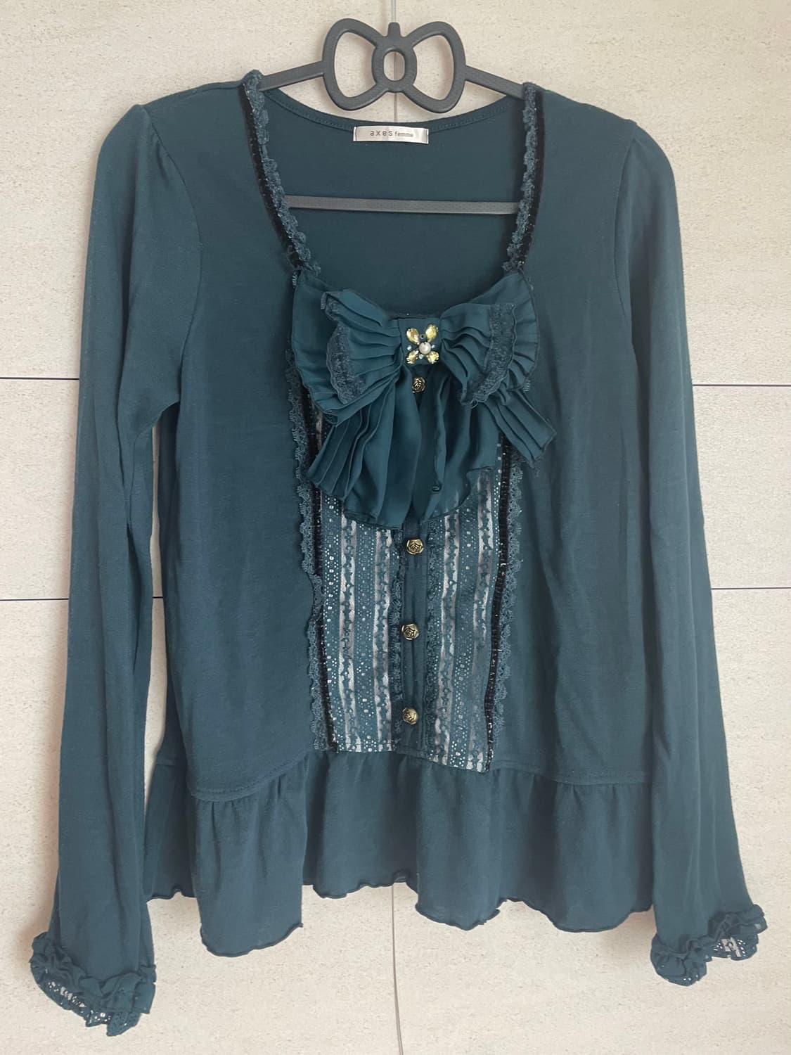 엑시즈팜 리봉 롱슬리브 로걀탑 갸루 핀터 공겜여주 리즈리사 상품이미지1