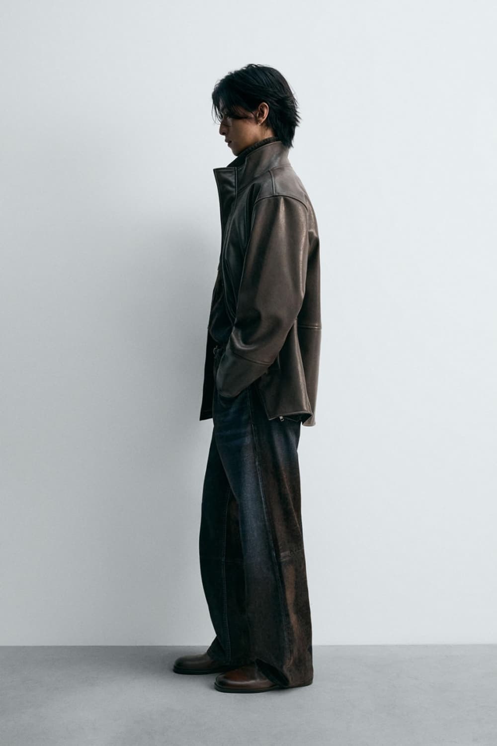 자라 페이크 레더 배색 하이넥 가죽자켓 L 상품이미지2