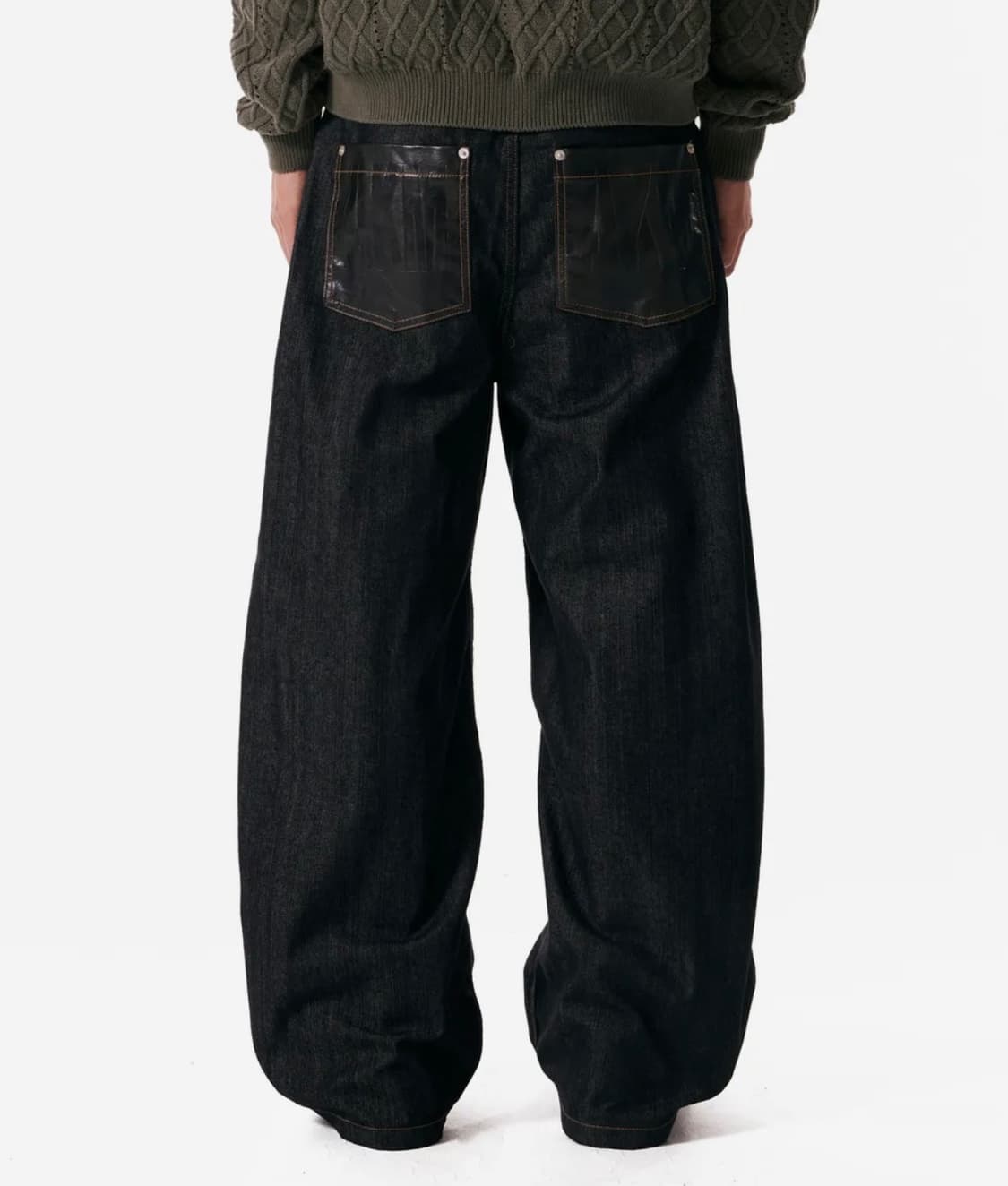 Leather Patch Denim Pants (Black) 상품이미지1