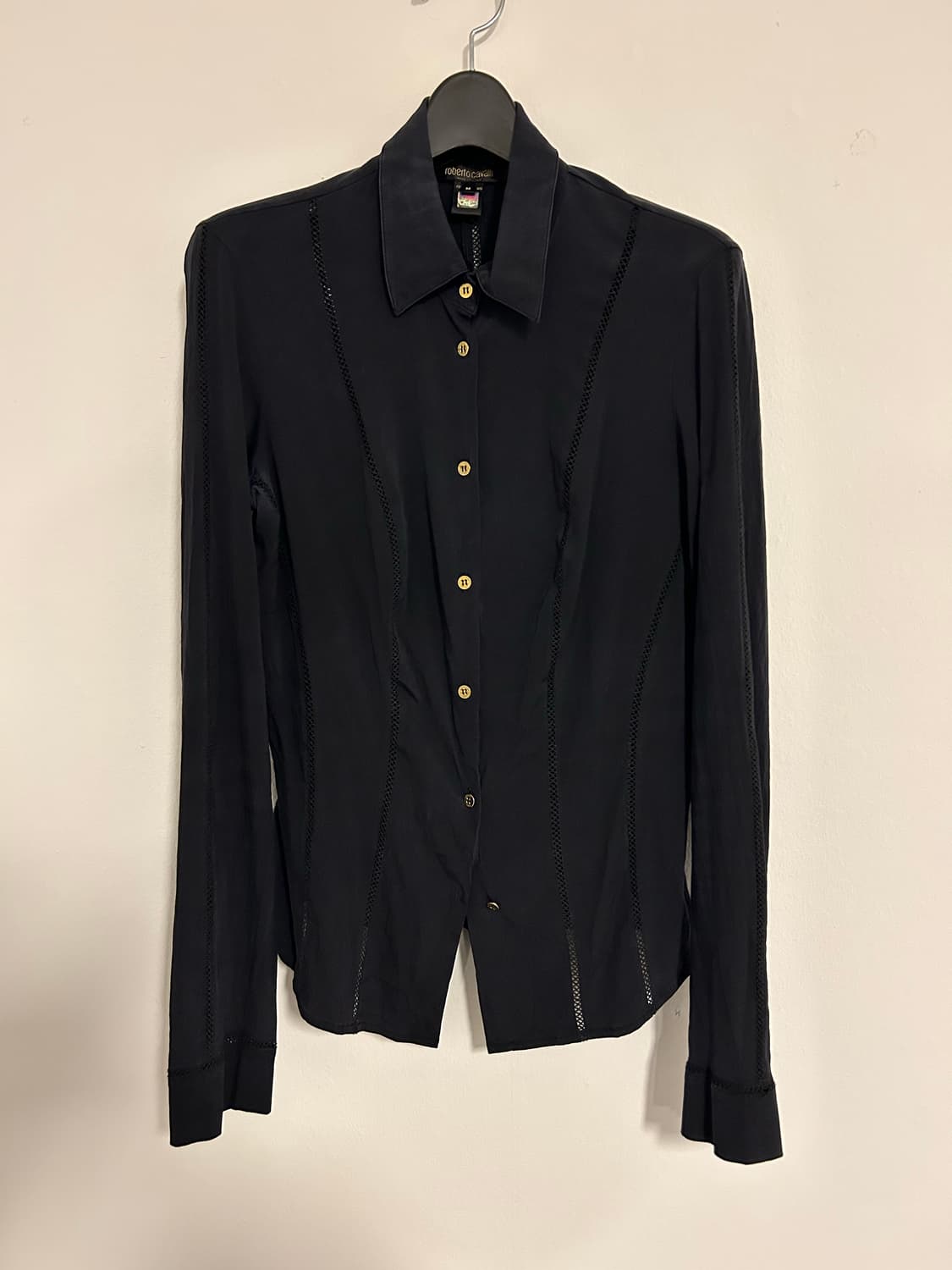 로베르토 카발리 레이스 인서트 블랙 블라우스 상품이미지1