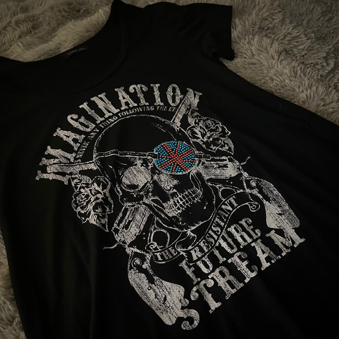 일본빈티지 해골 성조기 큐빅 반팔 상품이미지2