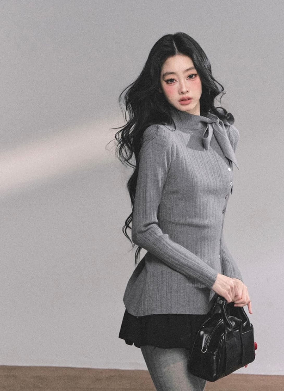 ShaoyeEye 니트 슬림핏 리본넥 스웨터 상품이미지2