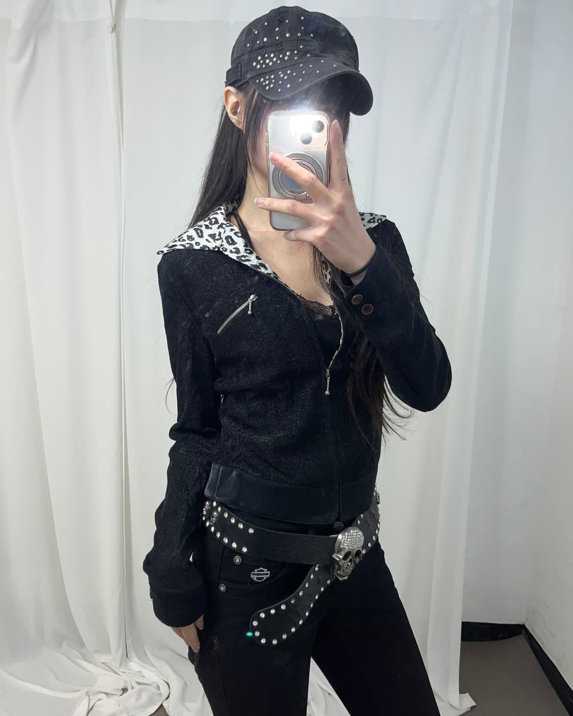 레오파드 카라 글리터 집업 상품이미지1