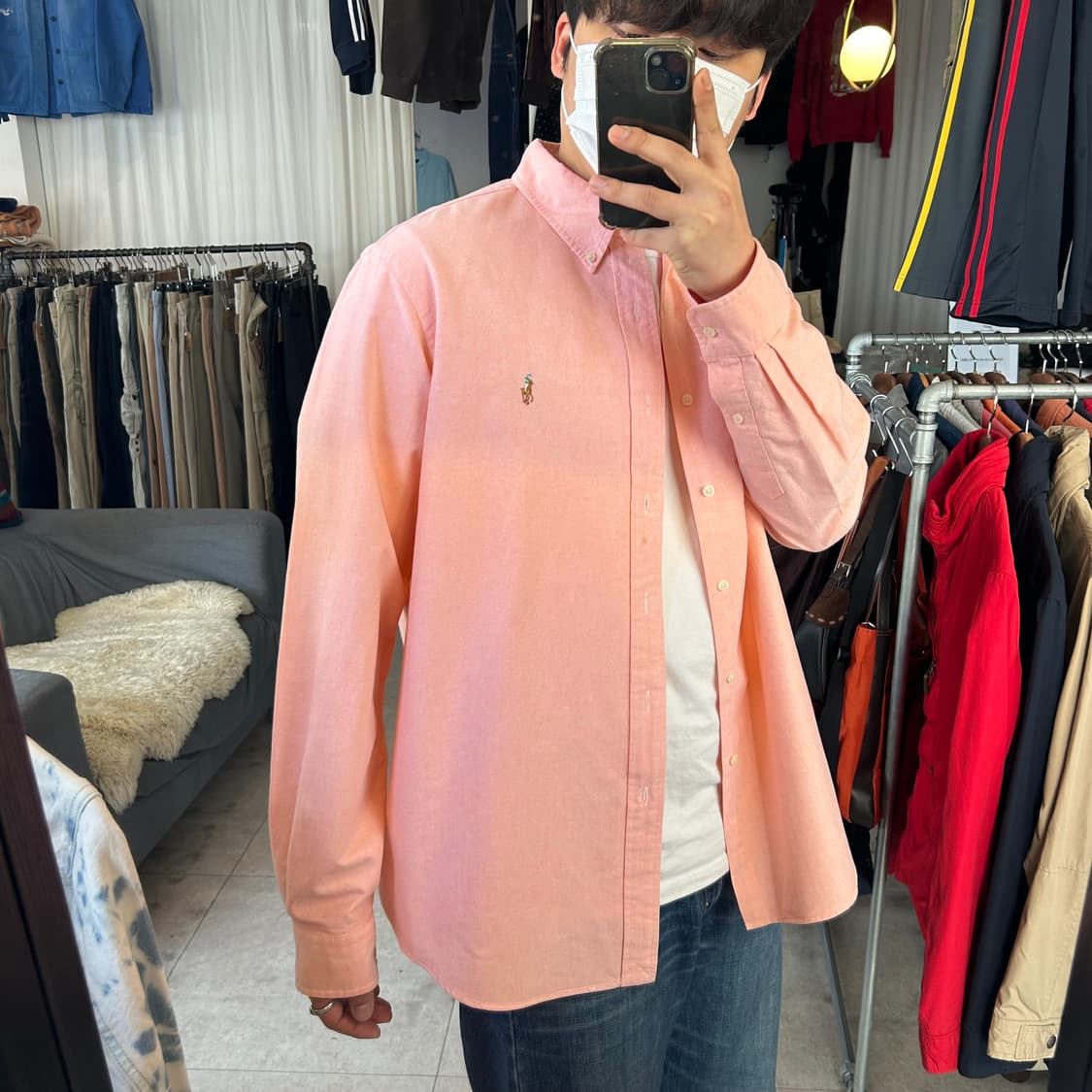 XL) 폴로 랄프로렌 인디핑크 솔리드 옥스포드 셔츠 상품이미지2