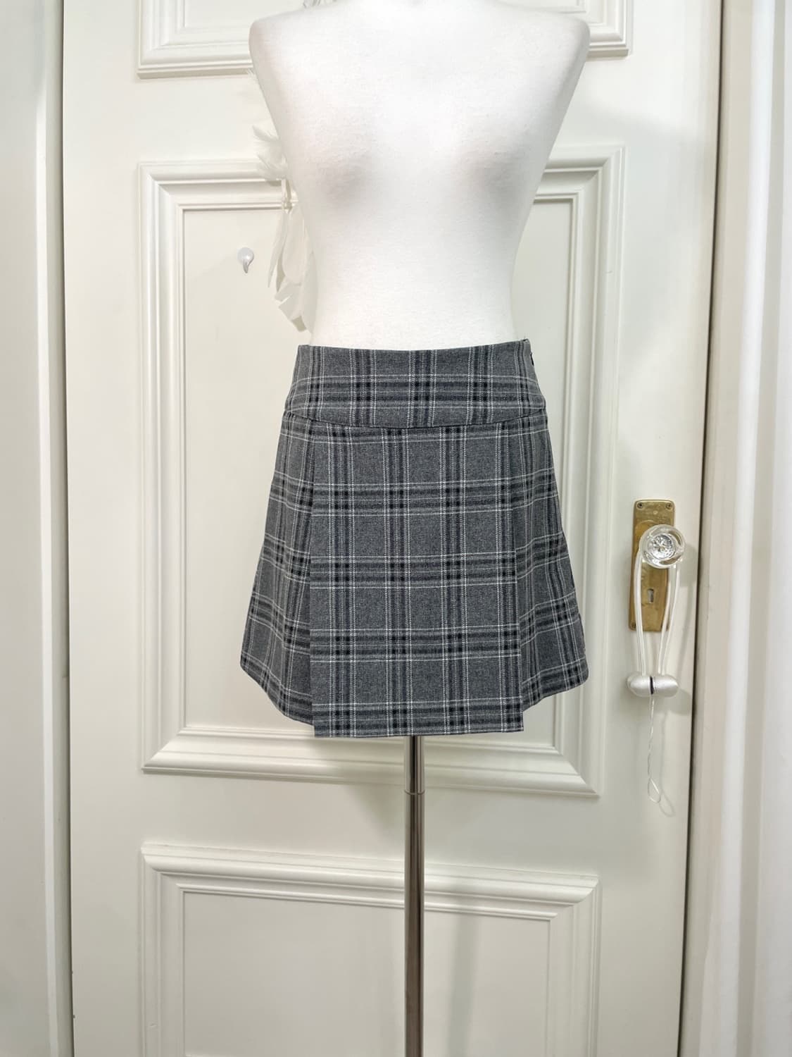 gray check pleats mini skirt(size-M) 상품이미지4