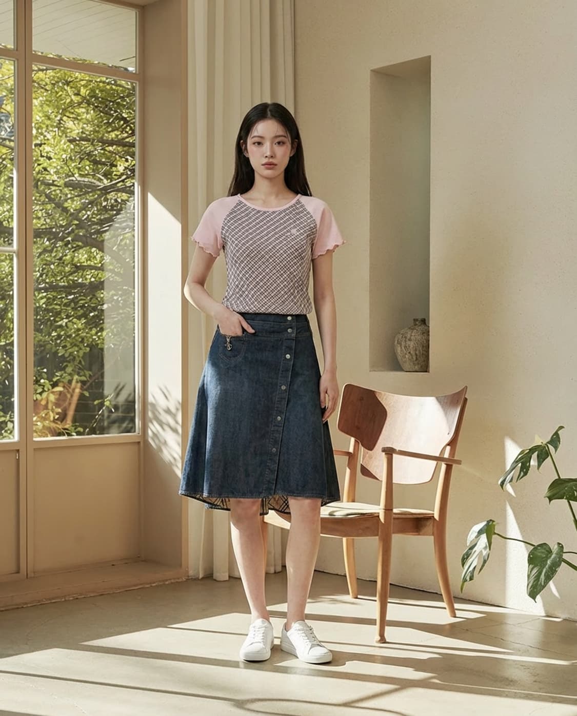 버버리 사선 디테일 워싱 데님 핀턱 스커트 상품이미지5