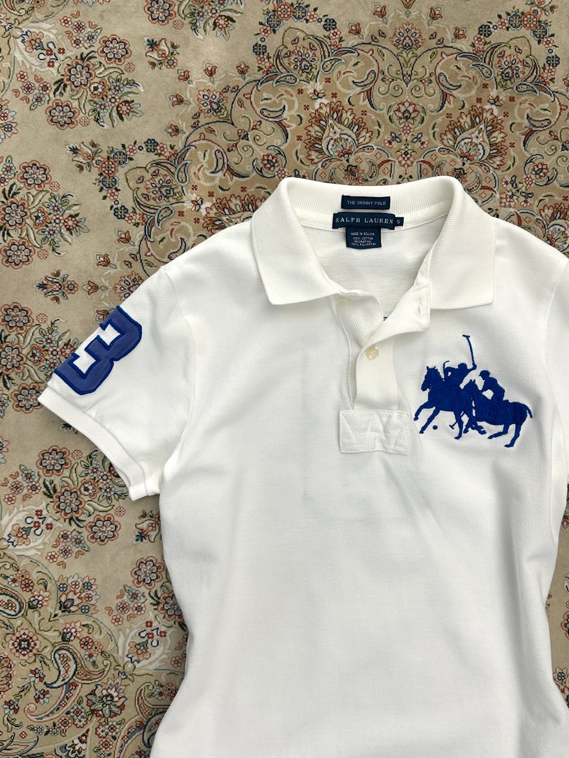 랄프로렌 화이트/블루 슬림핏 더블 빅포니 카라티 상품이미지4