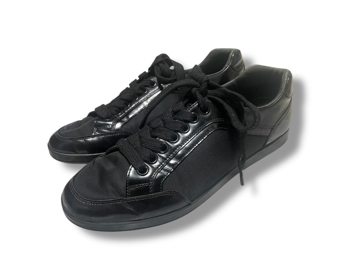 275~280) 프라다 유광 레더 나일론 스니커즈 신발 블랙 상품이미지3