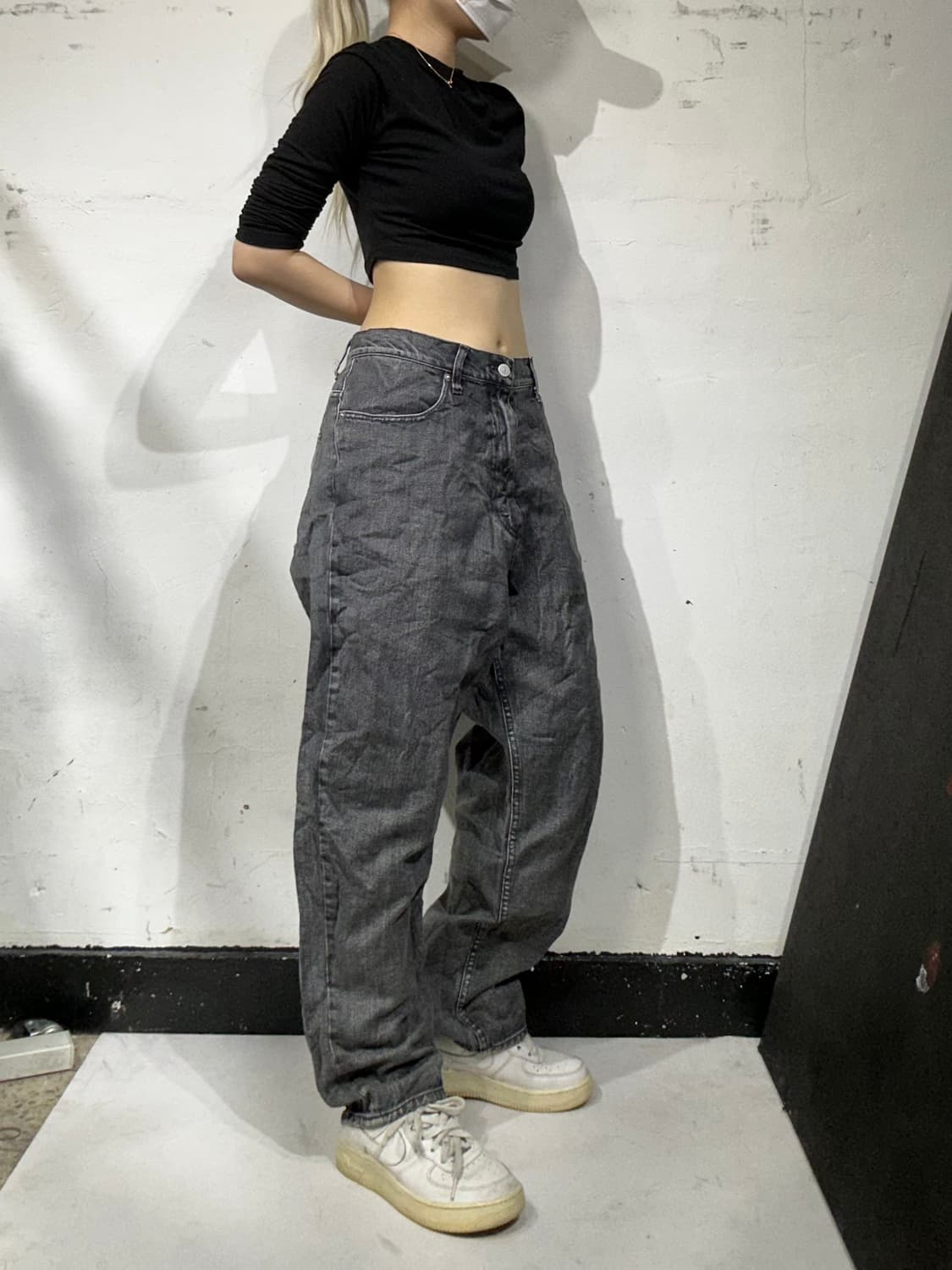 빔즈 흑청 와이드 조거 데님 팬츠 청바지 L 상품이미지1