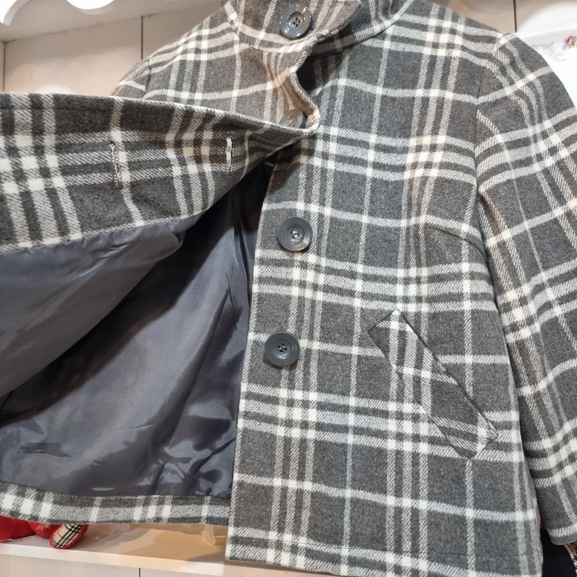 ISSUE(이슈) 울 혼방 그레이 체크 숏 자켓 상품이미지5