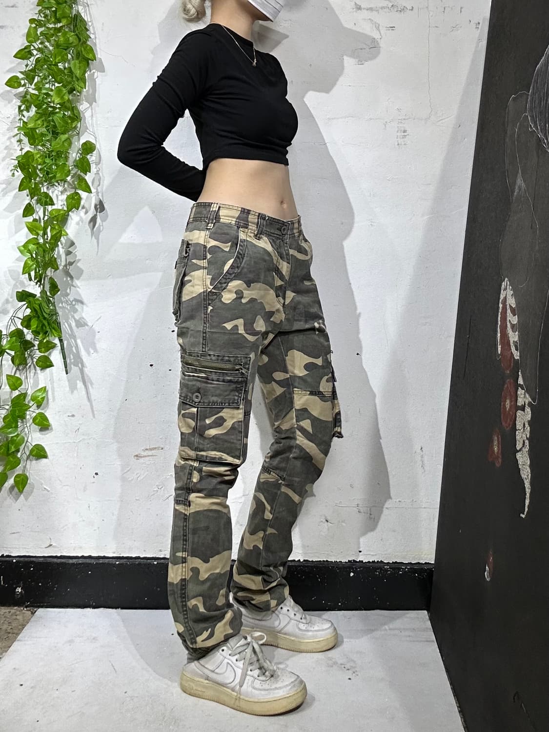 빈티지 베이지 밀리터리 카모 힙합 새깅 카고 팬츠 스키니 바지 31  상품이미지1