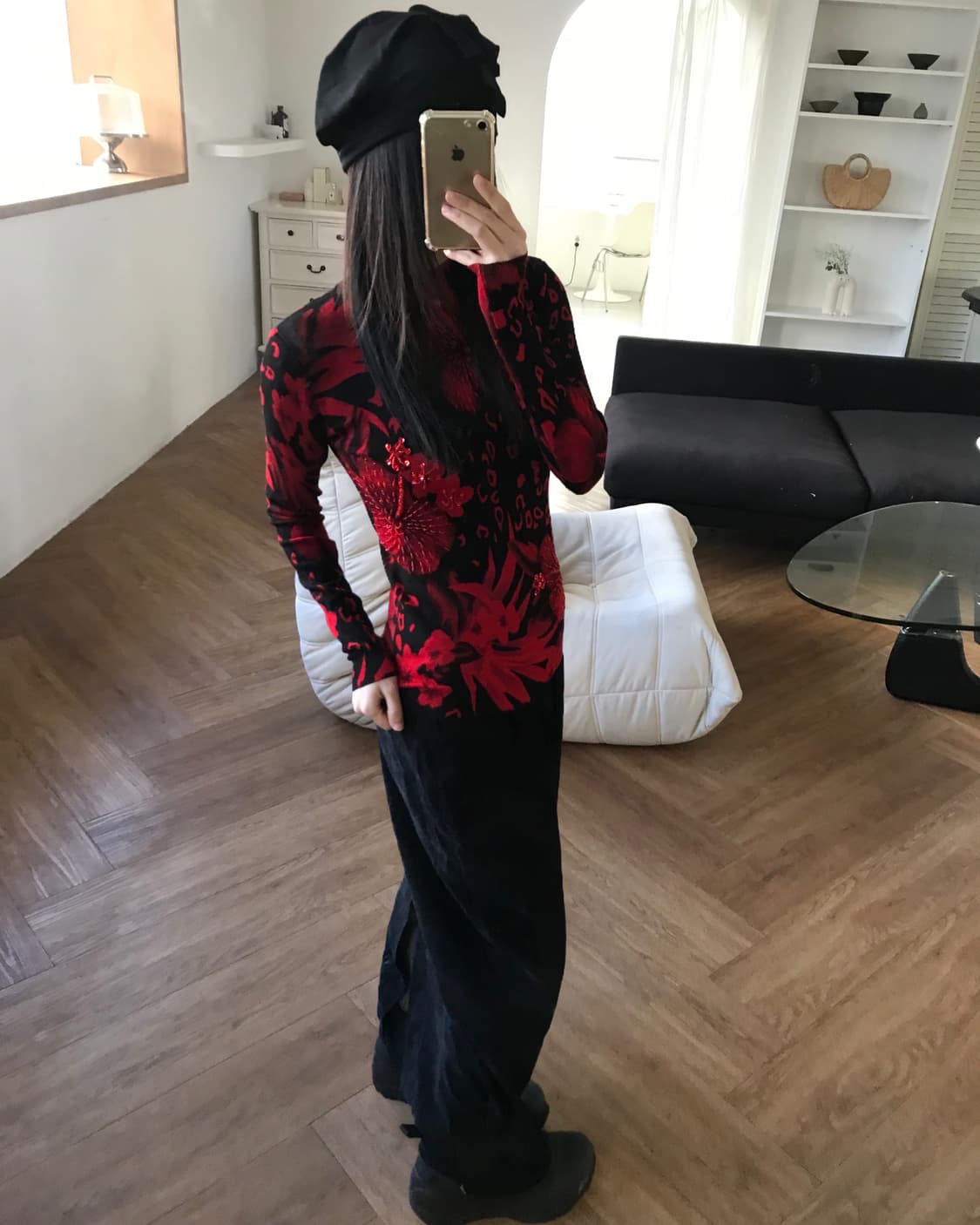 vintage black suede long skirt 상품이미지4