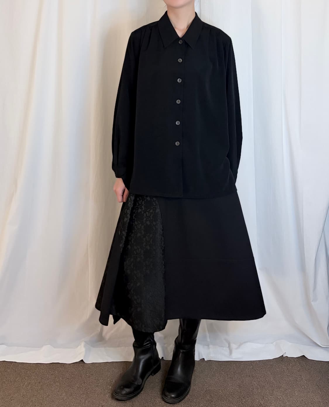 Oversized Shirring Shirt - Black 상품이미지2