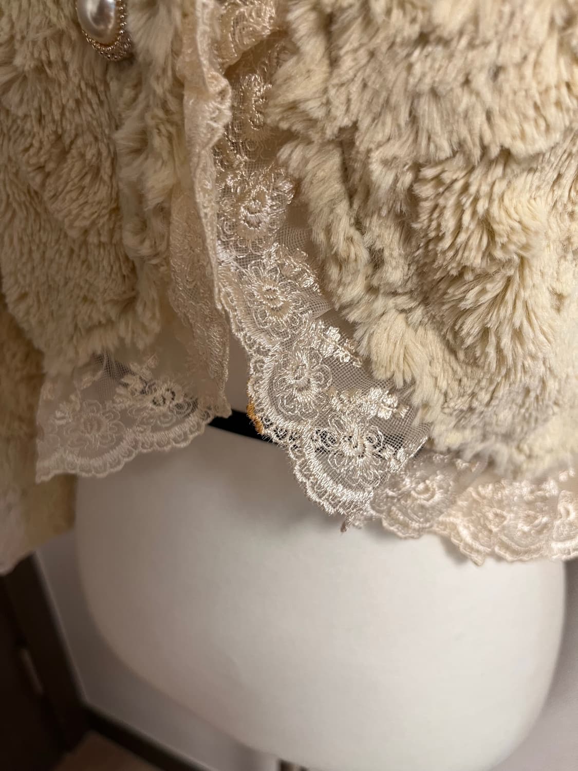 엑시즈팜 퍼 볼레로 자켓 라떼 코트 레이스 크롭 상품이미지2