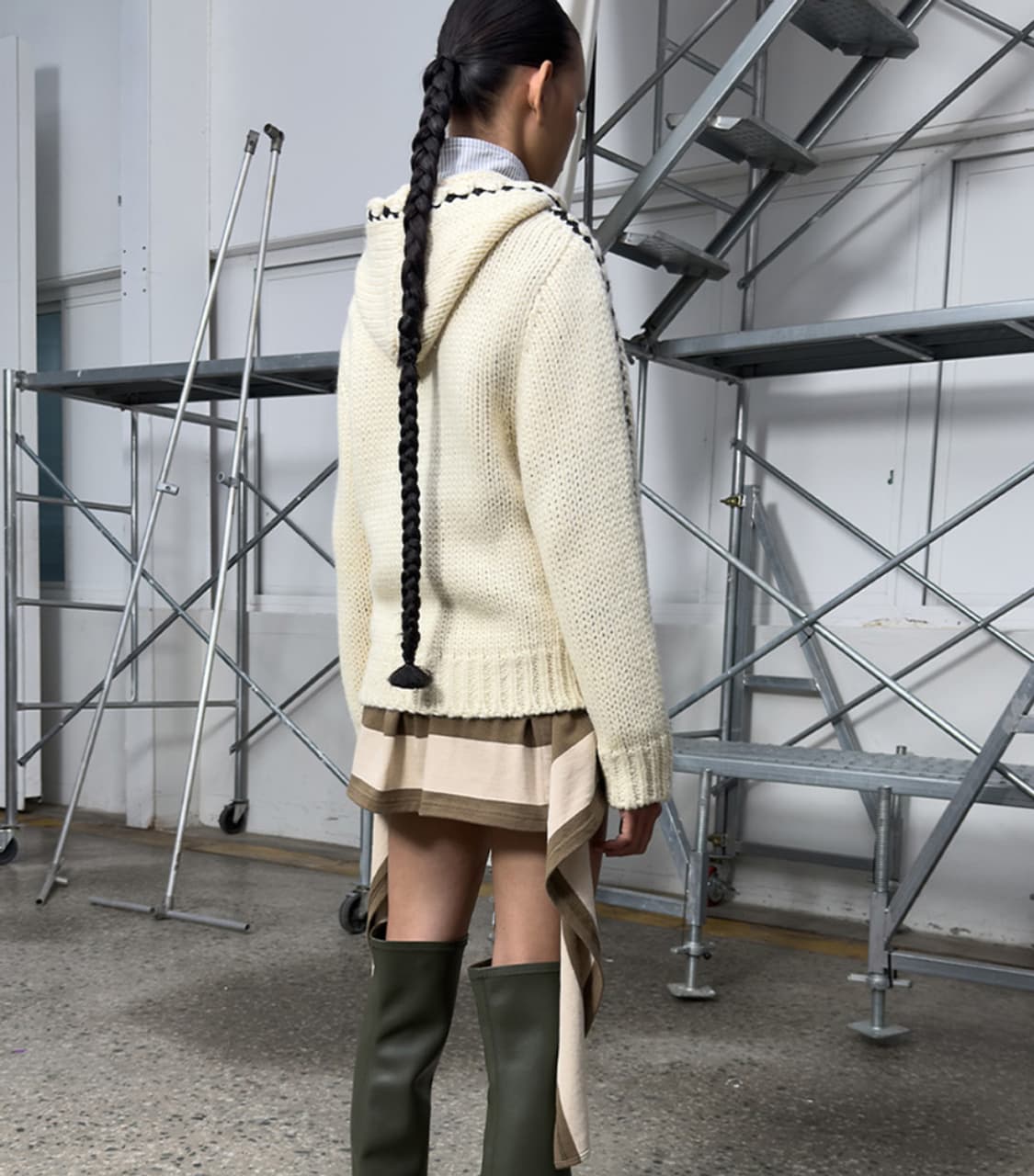 오픈와이와이 (더오픈프로덕트) 스티치 집업 니트 후디 아이보리 S 상품이미지3