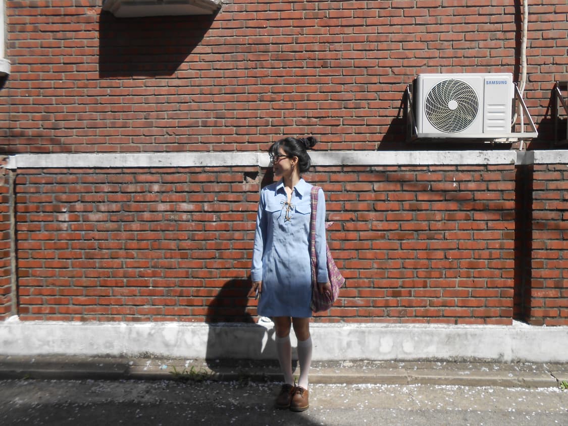 빈티지 하늘빛 미니 원피스 상품이미지4