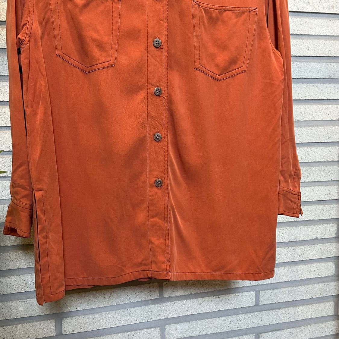 JPN VINTAGE 긴팔 셔츠 투포켓 스티치 디테일 브릭 오렌지 상품이미지5
