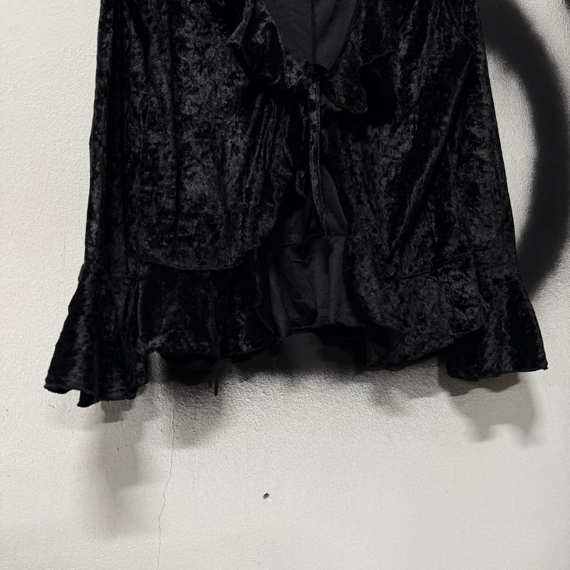 VTG 빈티지 고딕펑크 벨벳 러플 셔링 퍼프 소매 프릴 블라우스 상품이미지4
