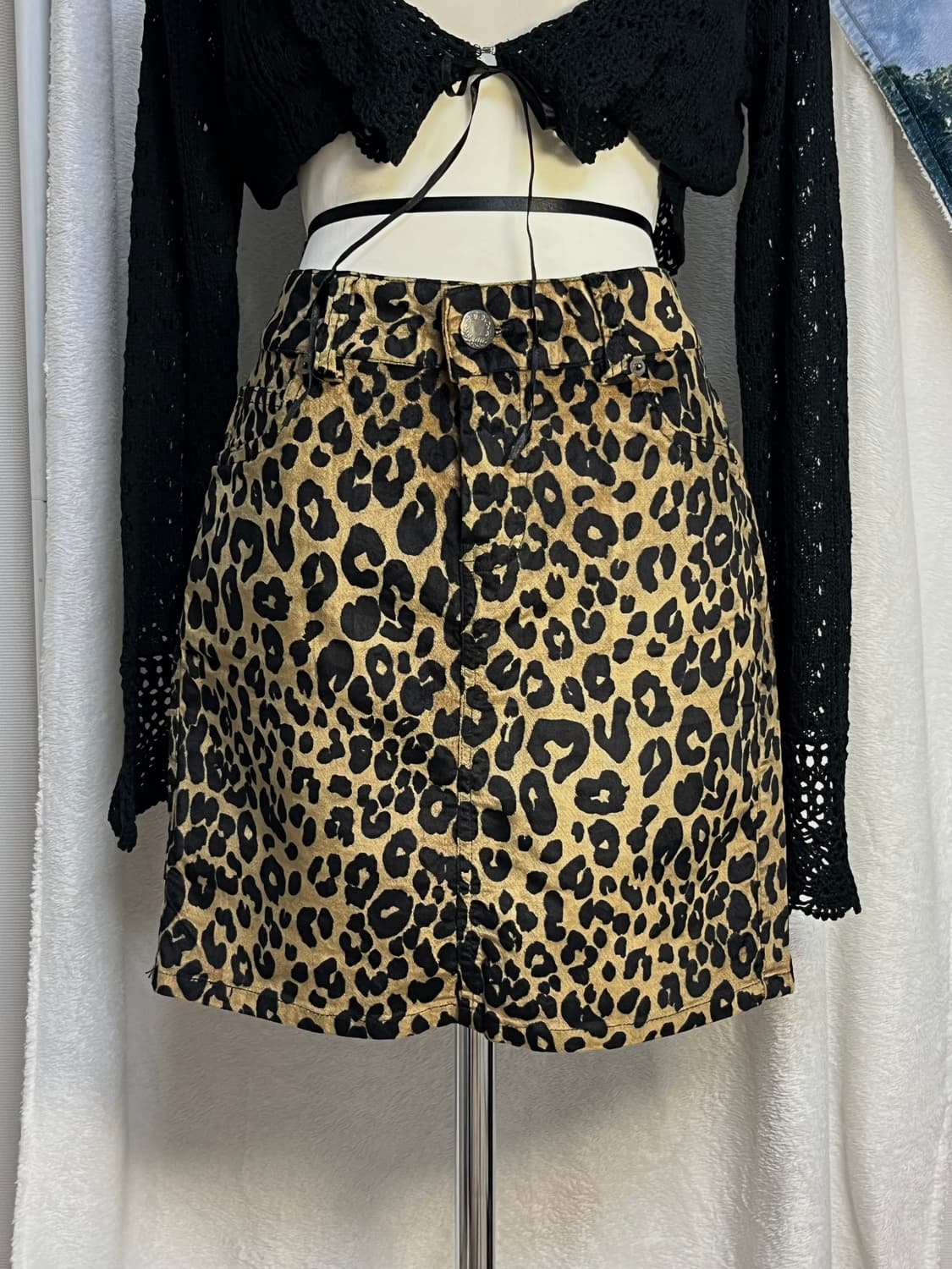 빈티지 숏벨벳 레오파드 미니 스커트 상품이미지4