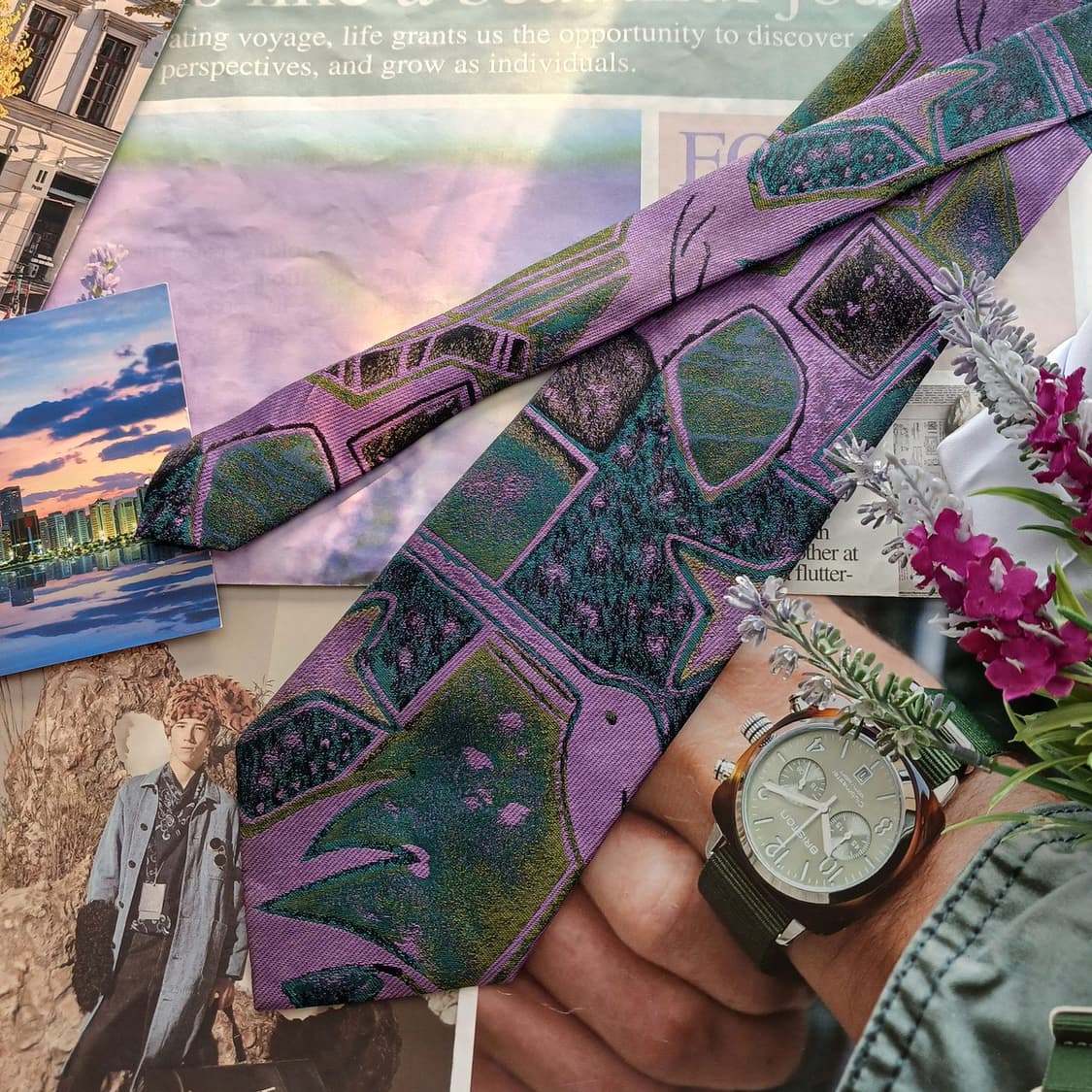 티노 코스마 실크 퍼플 아트 패턴 넥타이 9.7cm A등급 A18798
 상품이미지3