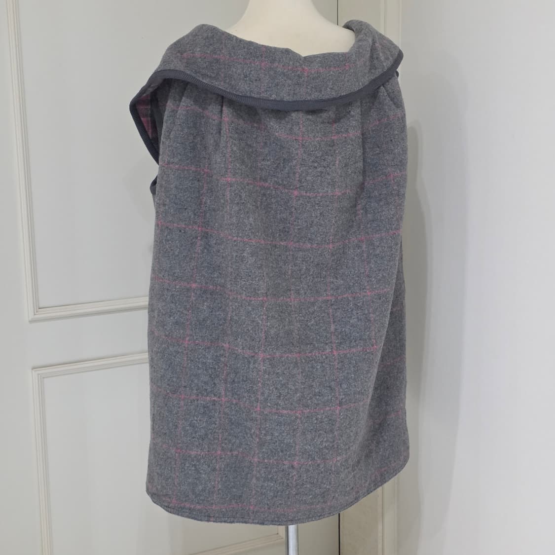 일본빈티지)리버시블 핑크x그레이 체크 모리걸st 로맨틱 베스트 상품이미지4