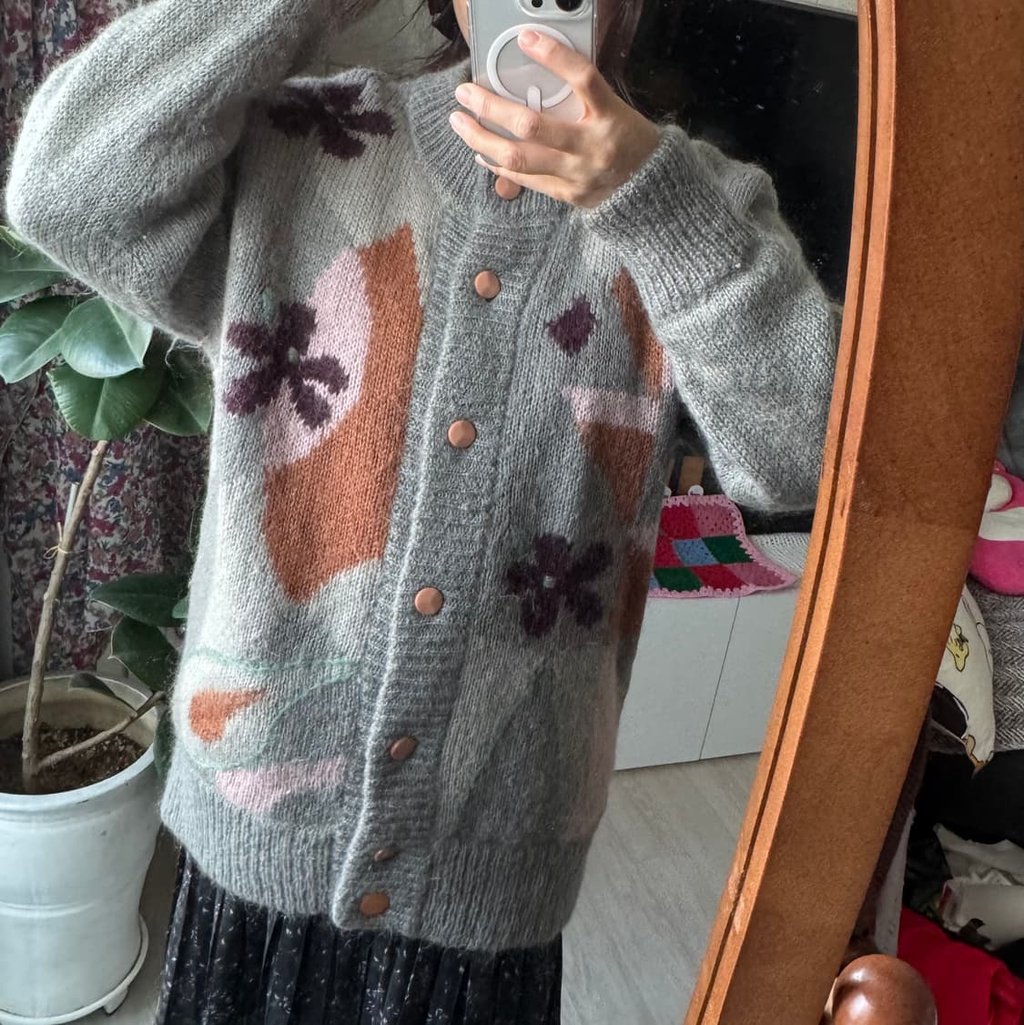 그레이 플라워패턴 빈티지 니트가디건 퀄좋아요 상품이미지1