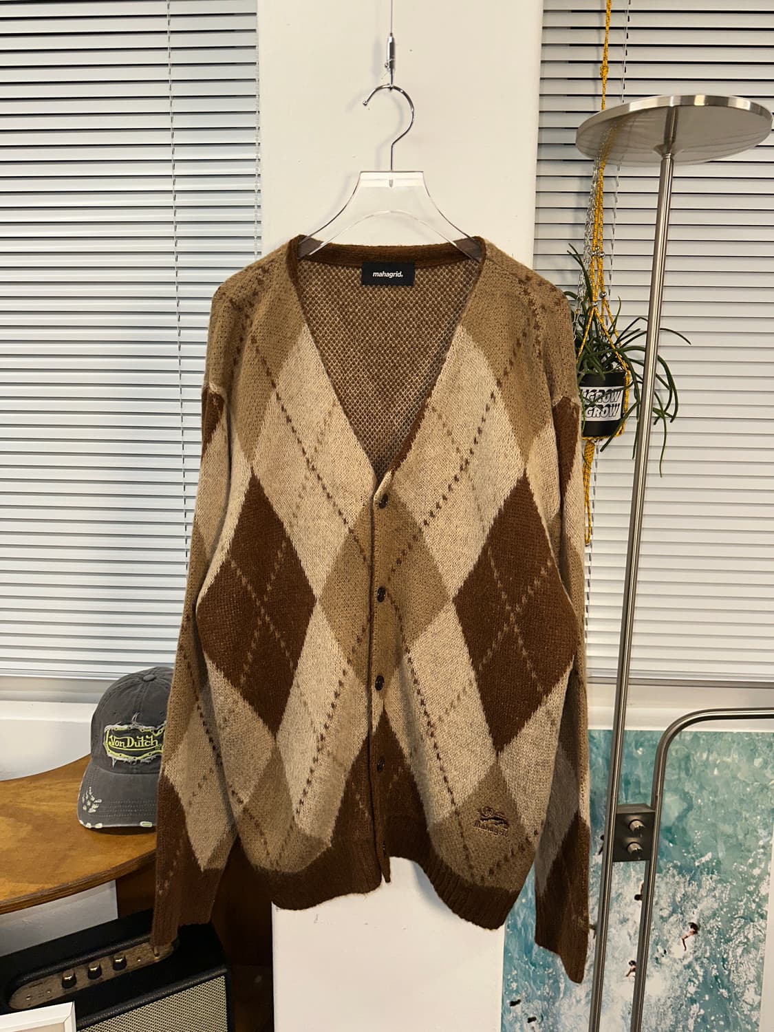 마하그리드 아가일 울 오버핏 가디건 L 상품이미지1