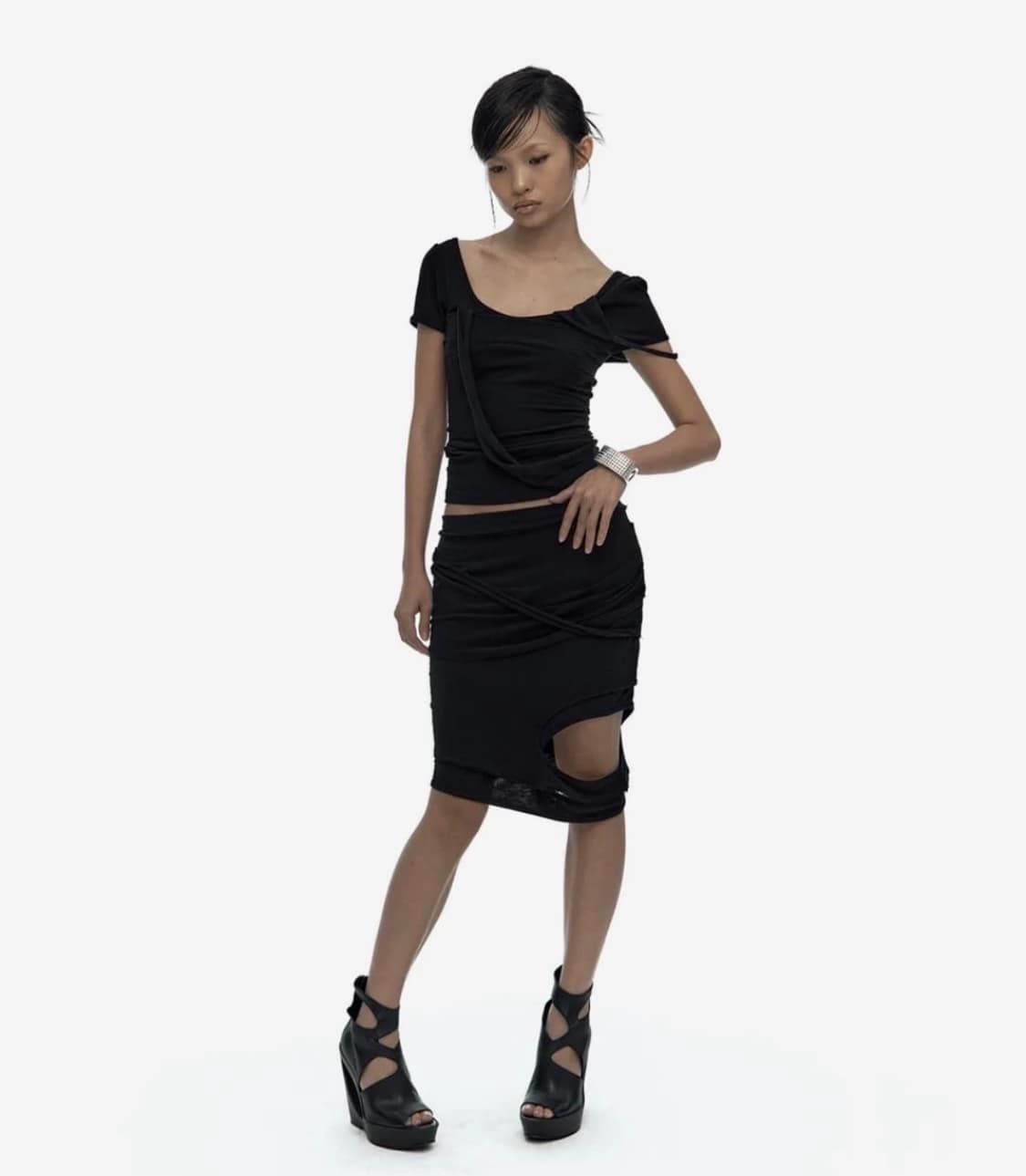 카시코 Kashiko peek a boo skirt Black 상품이미지1