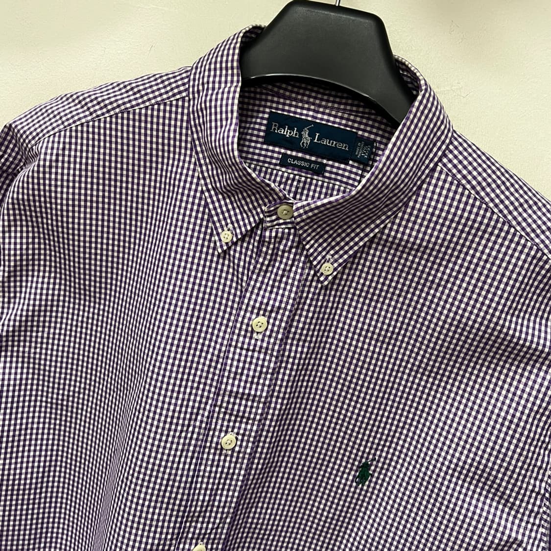 폴로 랄프로렌 클래식핏 퍼플 깅엄 체크 셔츠 남방 XL급 상품이미지3