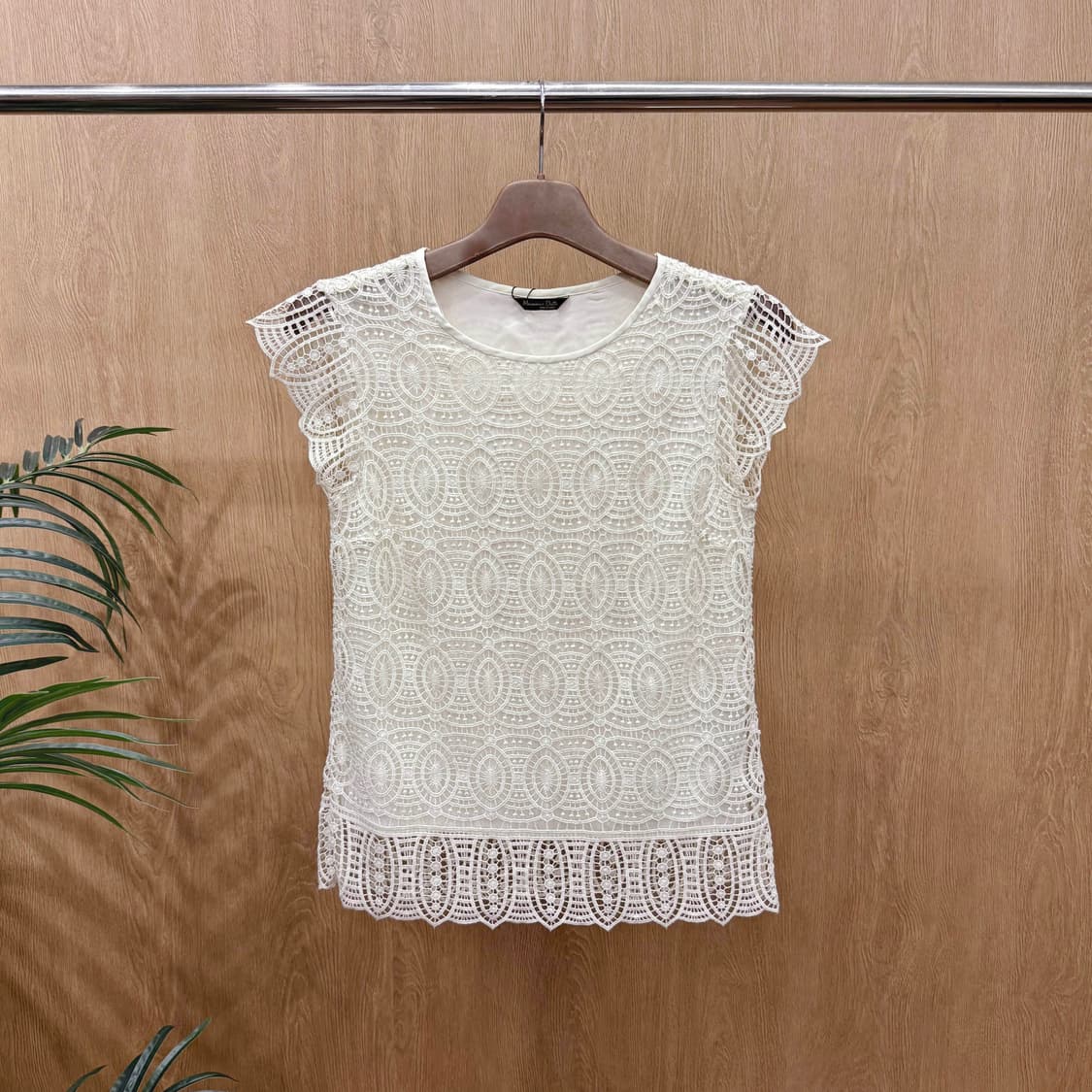 마시모두띠 레이스 자수 블라우스 크로셰 플로럴 패턴 캡소매 아이보리 상품이미지1