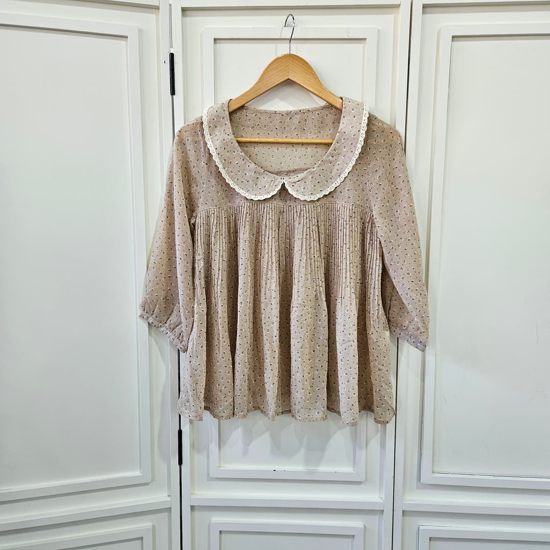 일본빈티지 잔꽃 레이스카라 블라우스 상품이미지1