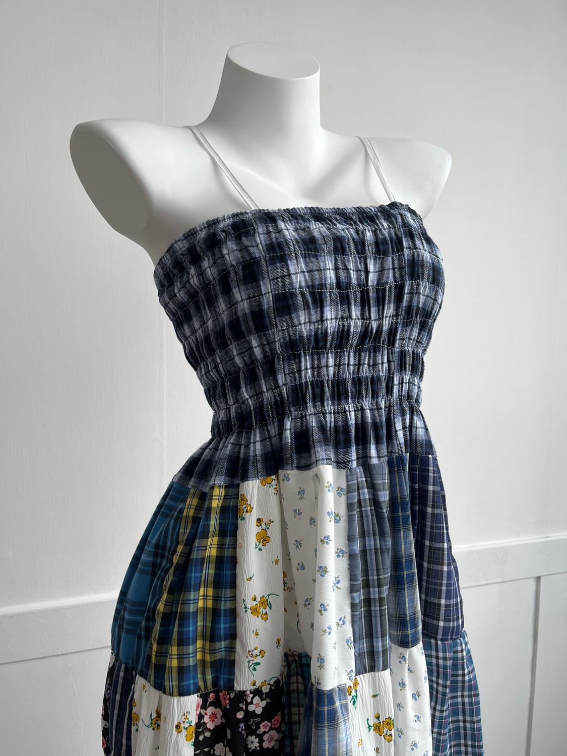 블루 체크 패치 롱 원피스 상품이미지2