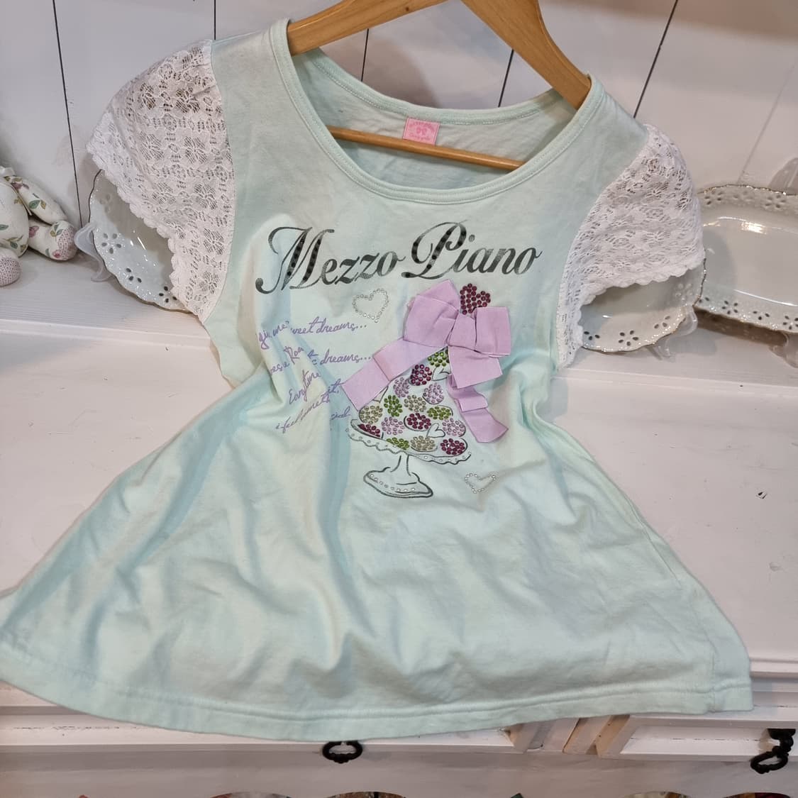 메조피아노 민트 레이스 반팔 티셔츠 상품이미지3