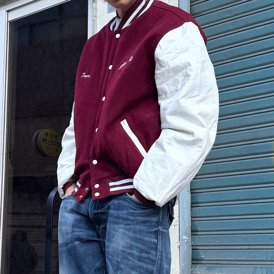 90‘s vtg 버건디 바시티자켓 상품이미지3