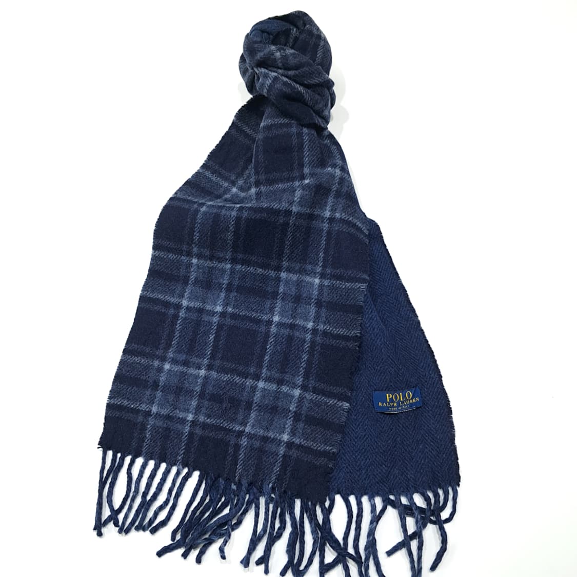 MX637 폴로 90s 이태리판 울 양면체크헤링본 네이비 머플러목도리 상품이미지2