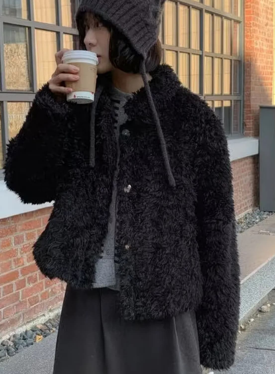 러블리 블랙 뽀글이 퍼자켓 상품이미지1