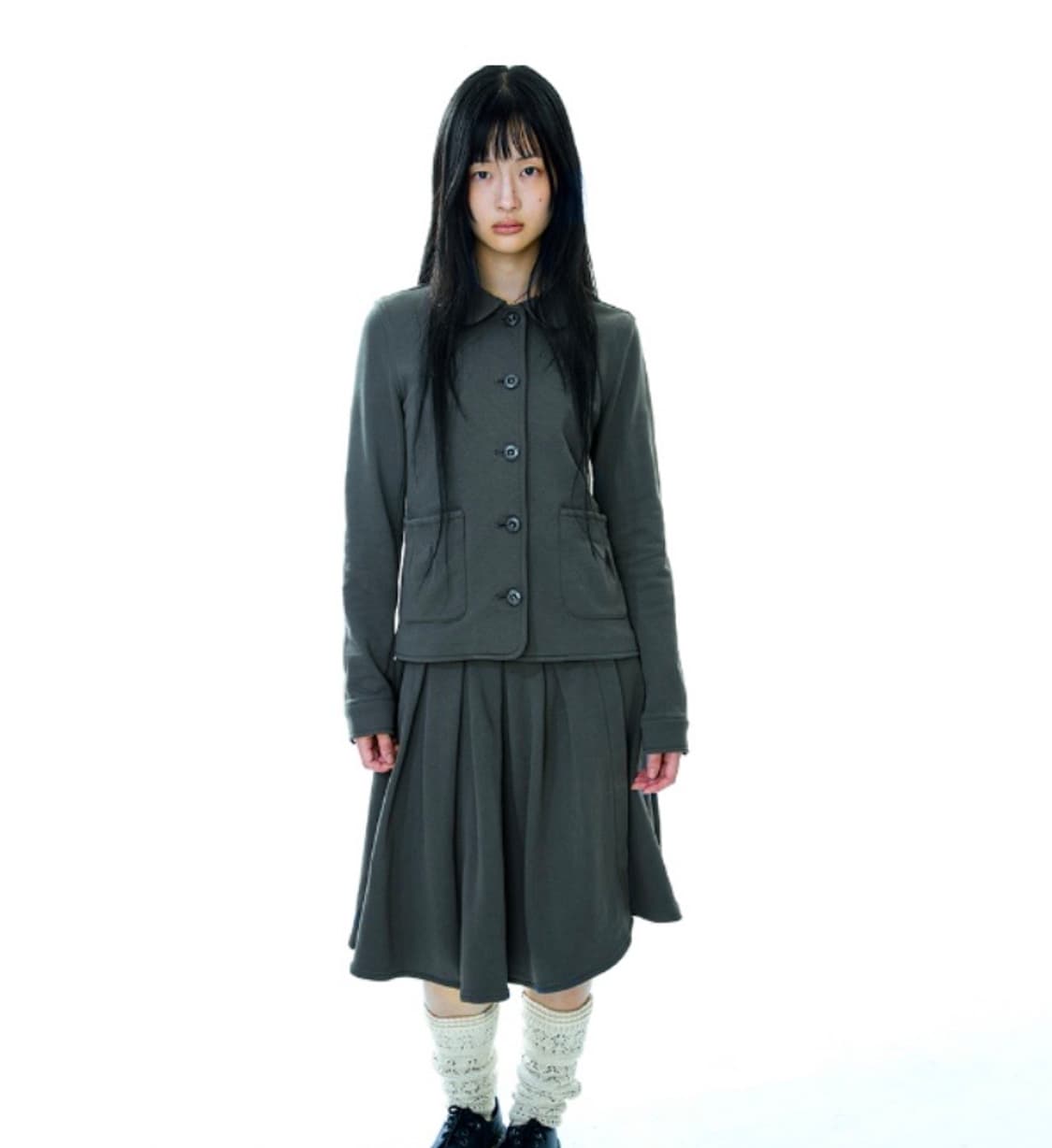 코이세이오 cozy sweat jacket skirt 차콜 상품이미지1