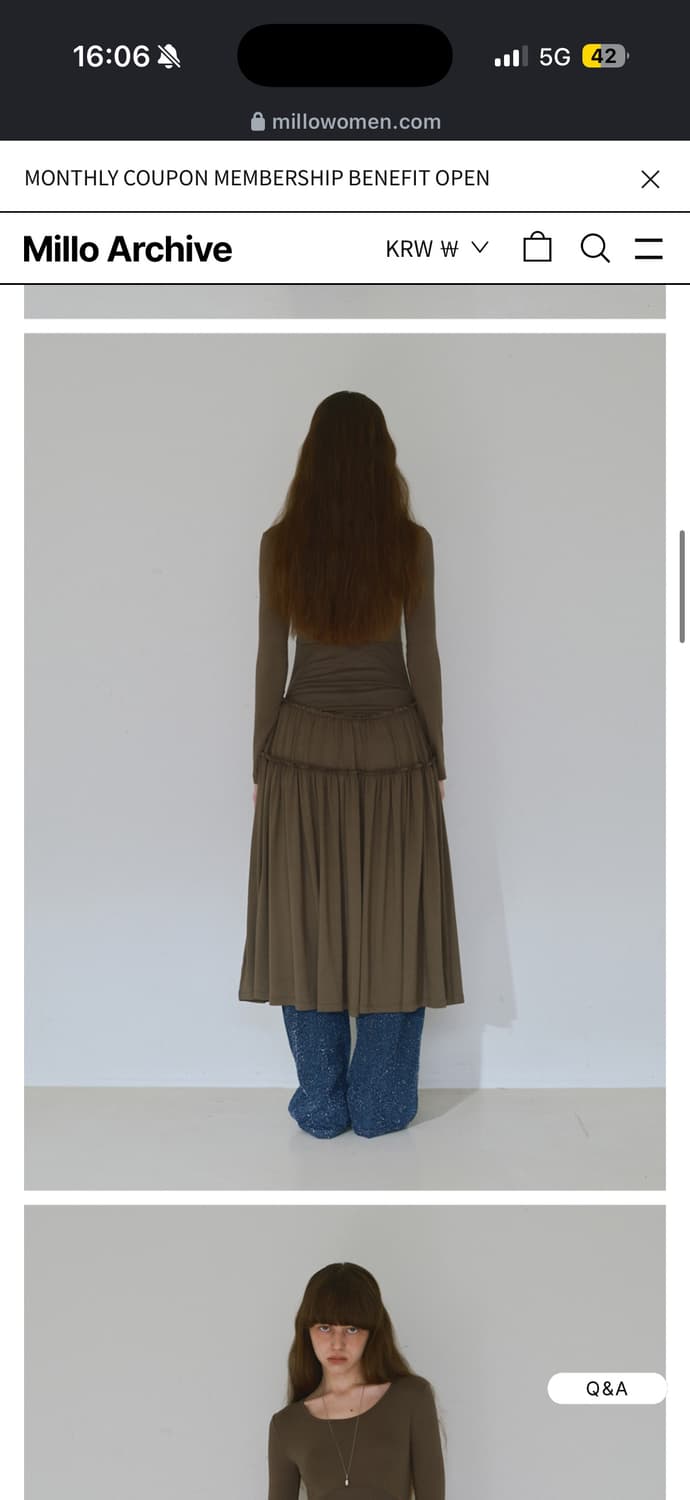 밀로우먼 져지 셔링 멕시 스커트 브라운 상품이미지2