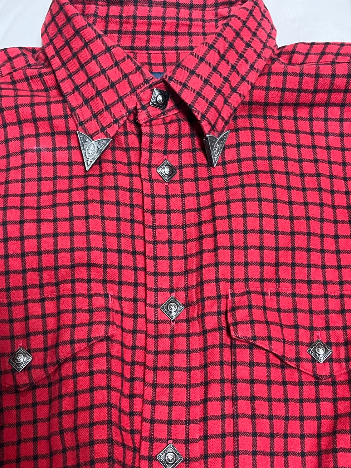 폴로 랄프로렌 실버 버튼 레드 체크 셔츠 M 스웨이드 패치  상품이미지3