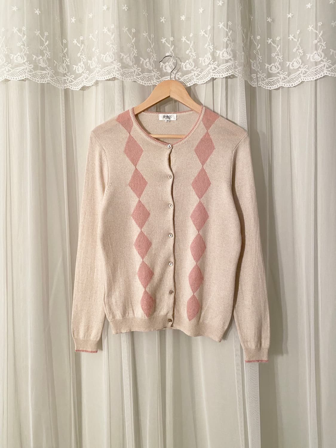 Pastel Pink Argyle Cashmere Cardigan 상품이미지1
