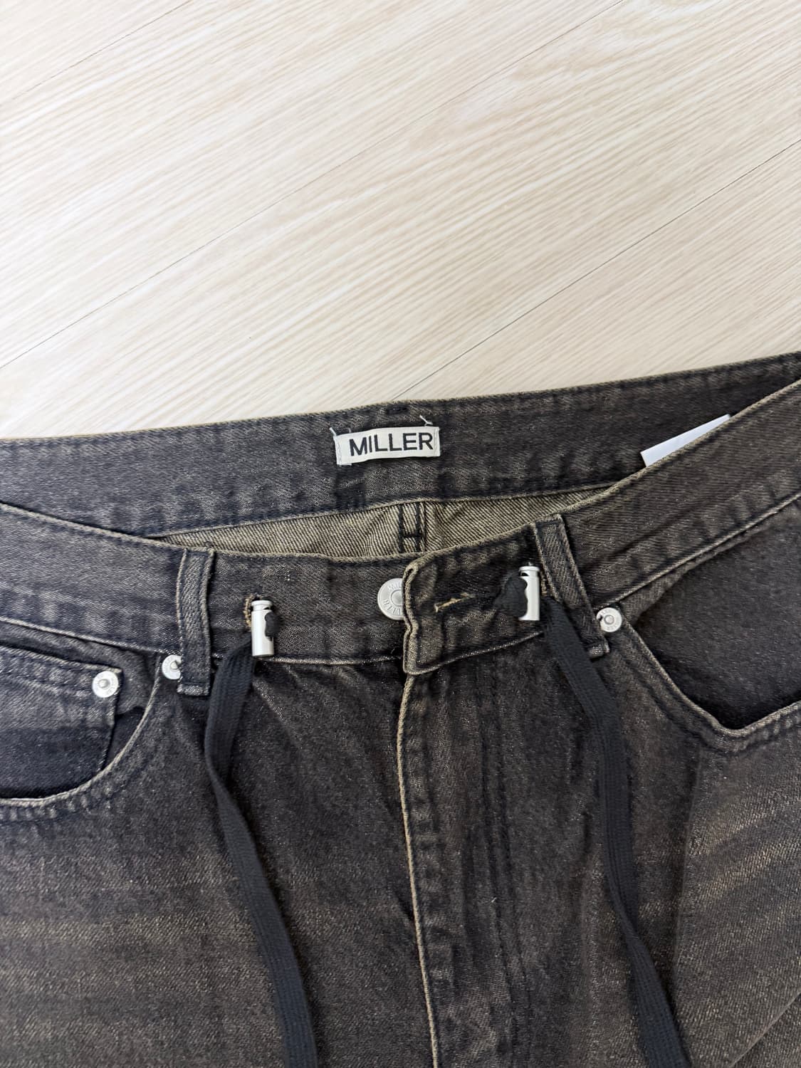 포에르미 Melle 와이드 스트링 데님 M 블랙  상품이미지8