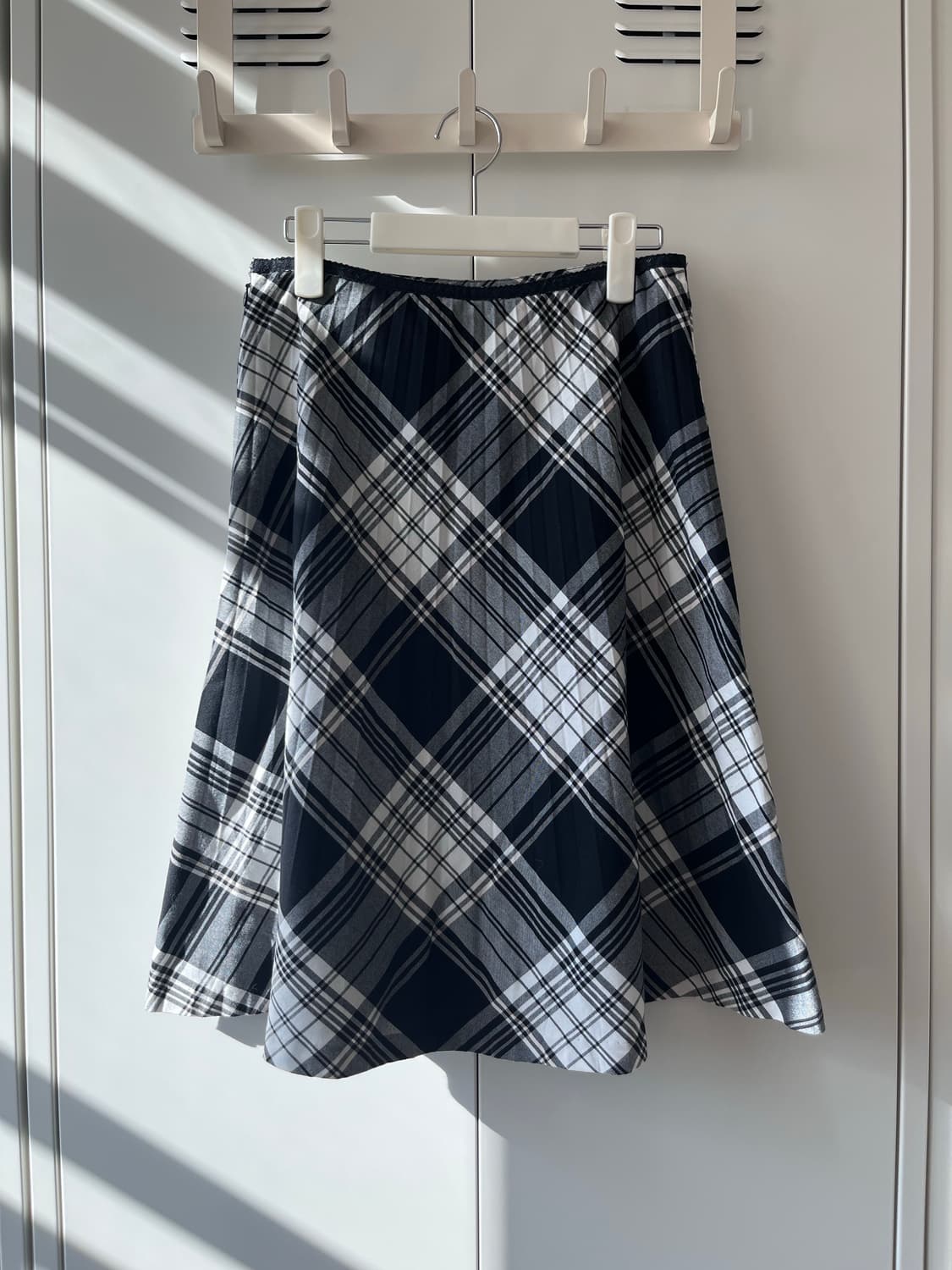 Vintage 체크 주름 플리츠 미디 스커트 상품이미지1